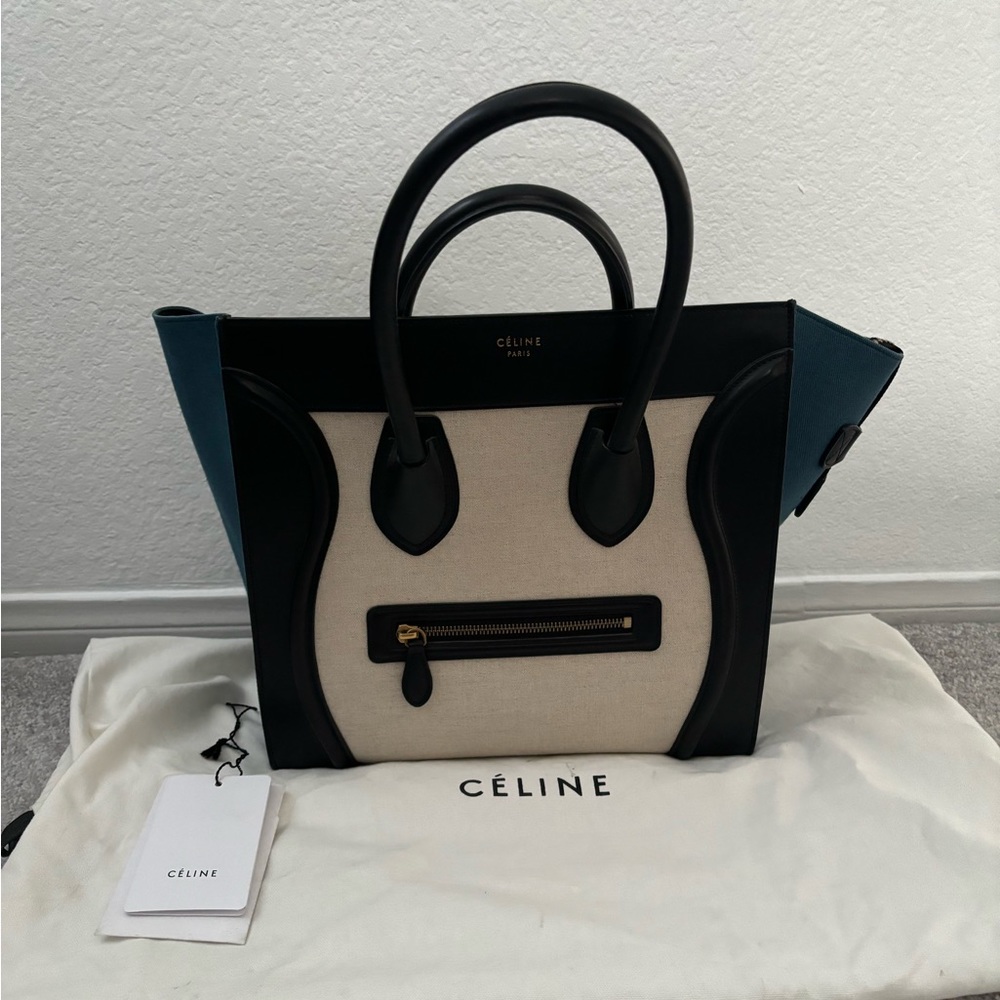 Celine Tricolor Luggage Bag Canvas and Leather Mini